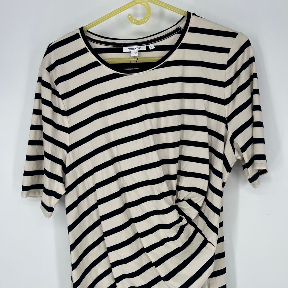 Chicos Touch Of Cool Stripe Draped Front Tee Short Sleeve Knit Black White Large - Picture 8 of 8